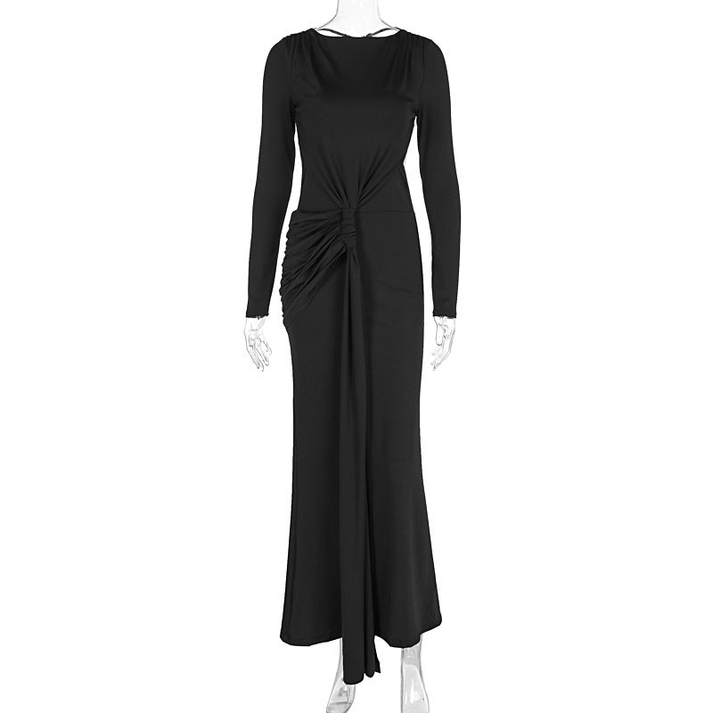 Women Spring Sexy Backless Ribbon Pleated Slim Dress by Ragazza