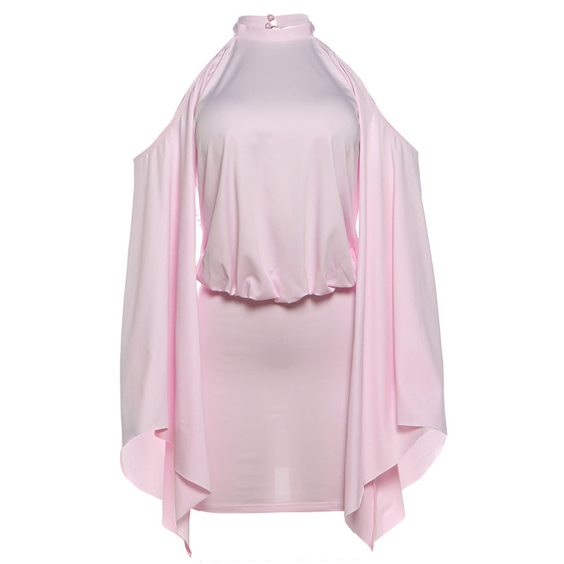Summer Women Clothes Flared Sleeves Sexy Chain Decoration Backless Slim Fit Sheath Dress Women  DestGlow