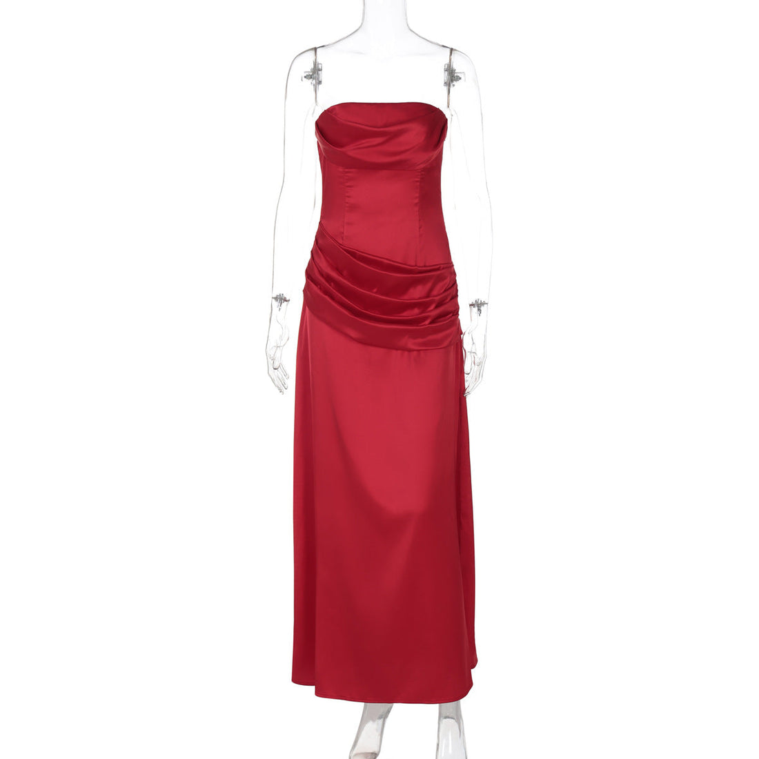 Summer Women Solid Color Graceful Satin Pleated Slim Tube Top Dress by Ragazza