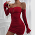 Women Clothing Spring Autumn Sexy Chest Wrapped Dress Chest Lace up Pleated Bell Sleeve Hip by Ragazza