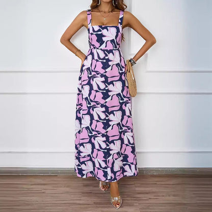 Women Clothing Summer Casual Strap Elegant A line Dress Floral Printed Dress by Ragazza