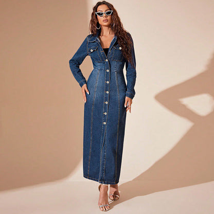 Women Clothing Denim Button Cardigan Coat Dress by Ragazza