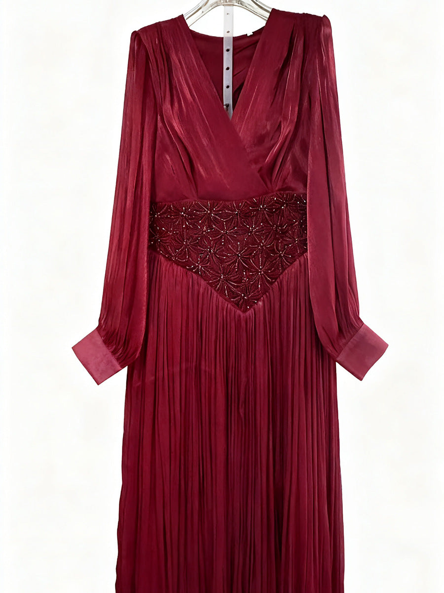Elegant Long Sleeve Solid Color Diamond Dress Autumn High Grade Waist Slimming Dress Women by Ragazza