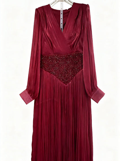 Elegant Long Sleeve Solid Color Diamond Dress Autumn High Grade Waist Slimming Dress Women by Ragazza