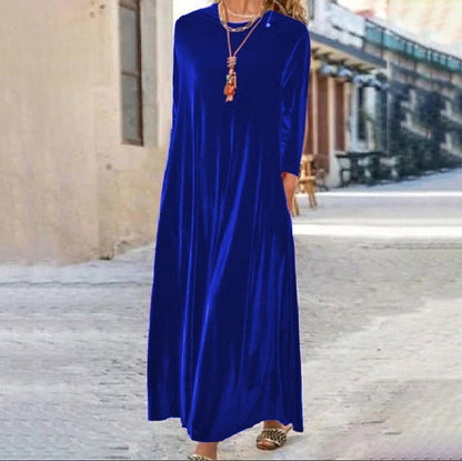 Spring Gold Velvet Slimming Crew Neck Maxi Dress by Ragazza
