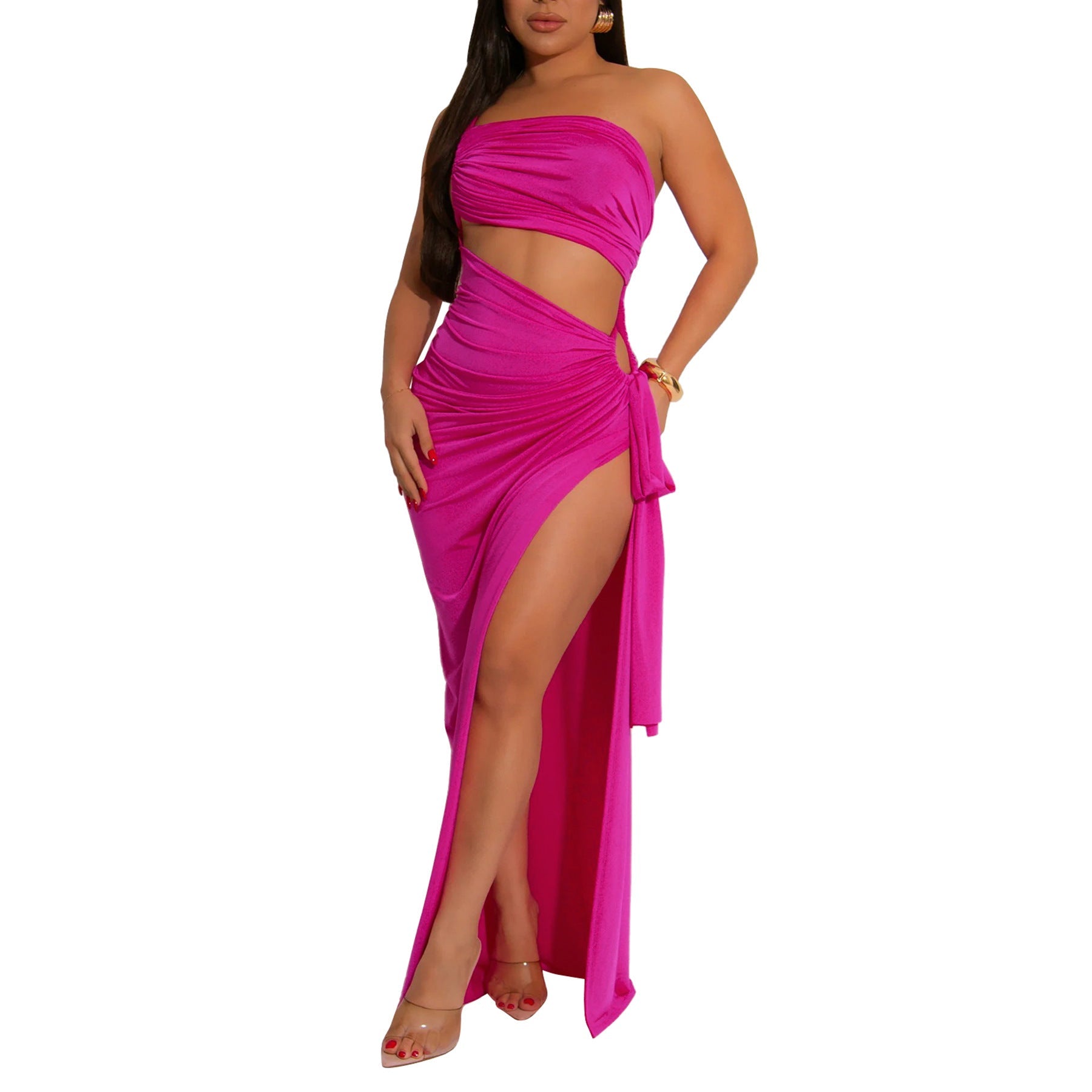 Supply Women Wear Solid Color Diagonal Collar Sexy Tube Top Split Dress by Ragazza