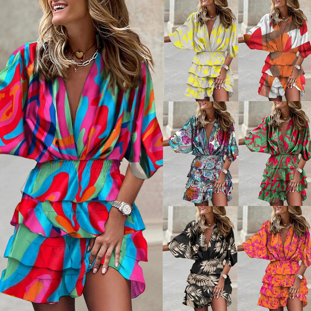 Women Batman Sleeve V Neck Irregular Hem Dress by Ragazza