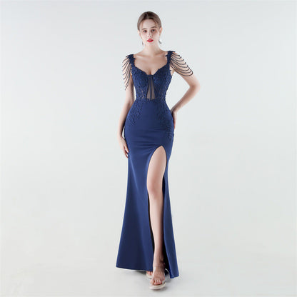Heavy Industry Boning Corset Waist Binding Rhinestone Floral Evening Dress by Ragazza