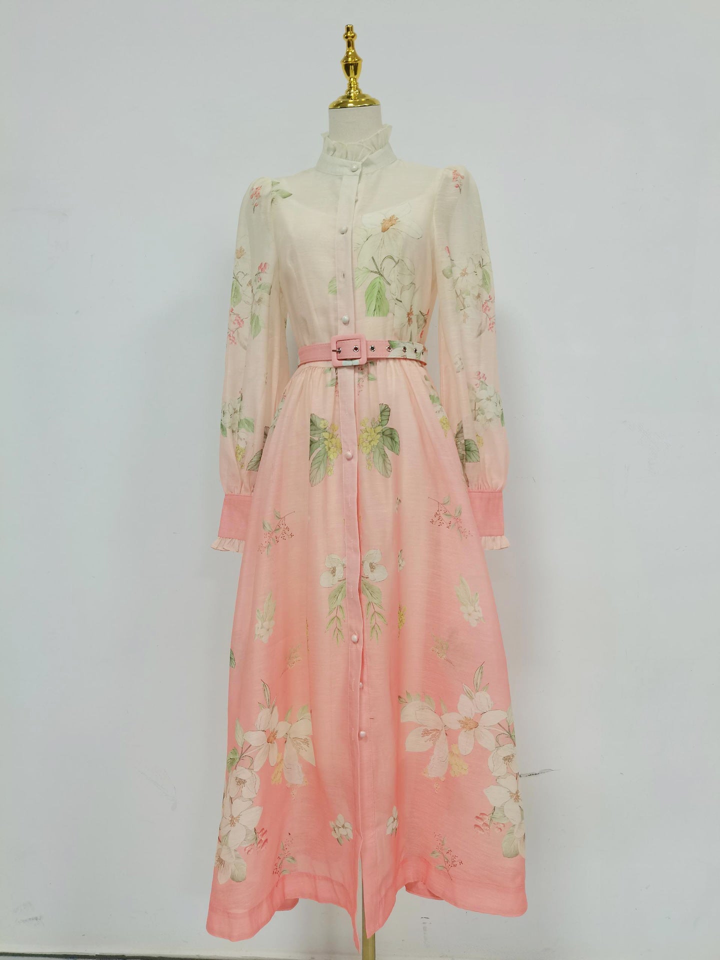 Spring Elegant Retro Lace Collar Lantern Sleeve Waist Slimming High Waist Dress for Women