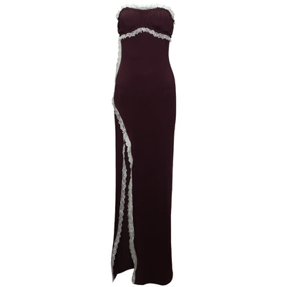 Sexy Lace Tube Top High Waist Sheath Split Solid Color Long Patchwork Dress by Ragazza