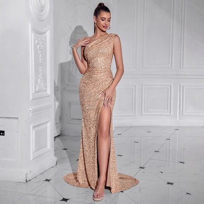 Women Sexy High Split Dress Oblique Shoulder Gorgeous Party Dinner Dress by Ragazza