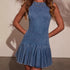 Women Sexy Sleeveless Pleated Waist Denim Dress by Ragazza