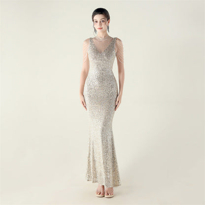 High Neck Fishtail Evening Dress Pearl Embroidery Sequined Crystal Diamond Decorations Red Carpet Wedding Cocktail Dress by Ragazza