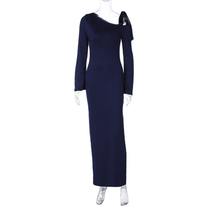 Women Clothing Autumn Sexy off Shoulder Waist Split Long Sleeve Dress Women by Ragazza