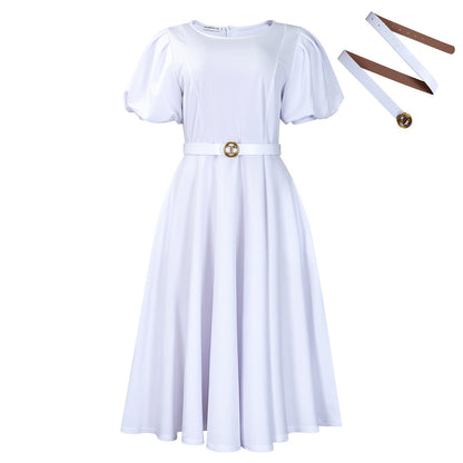 Women Clothing round Neck Puff Sleeve High Waist Dress by Ragazza