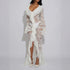 Women Clothing Sexy See through Lace V neck Long Sleeve Lace Dress Gown  DestGlow