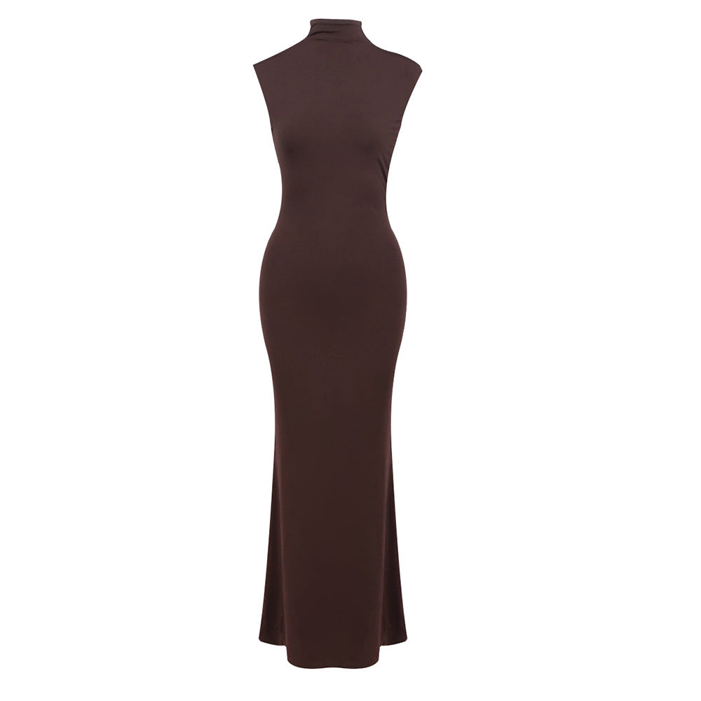 High Grade Halter Backless Sleeveless Draping Effect Maxi Dress Slim Fit Mopping Cocktail Dress  DestGlow
