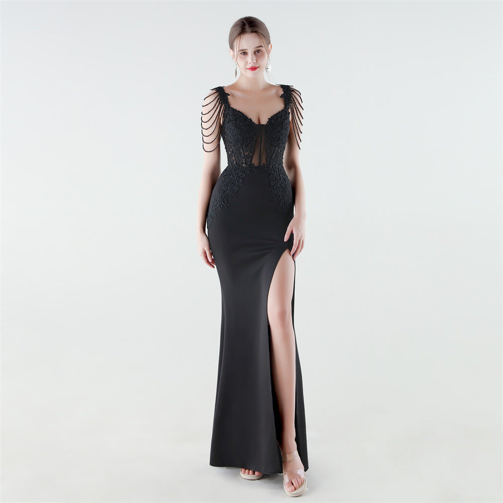 Heavy Industry Boning Corset Waist Binding Rhinestone Floral Evening Dress by Ragazza