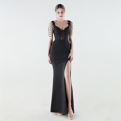 Heavy Industry Boning Corset Waist Binding Rhinestone Floral Evening Dress by Ragazza