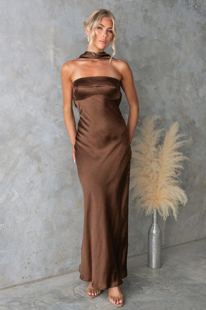 Summer Women Clothing Sexy Halter Satin Mercerized Maxi Dress by Ragazza
