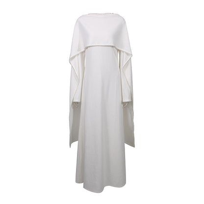 Elegant Solid Color Retro Heavy Industry Beautiful Pearl Shawl High Waist Dress Women by Ragazza