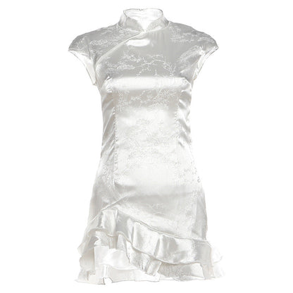 Summer Women Clothing Trendy Wild Short Flounced Hemline Slim Fit Dress  DestGlow