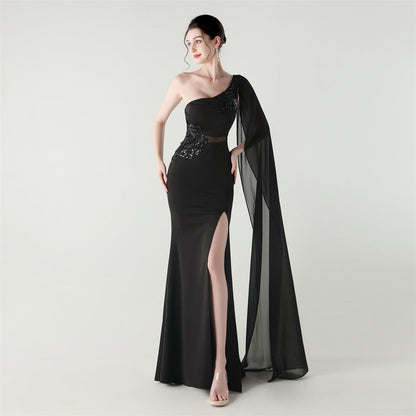 Tulle Shawl Three Dimensional Bead Tube Embroidery Craft One Shoulder Slim Slimming Social Celebration by Ragazza