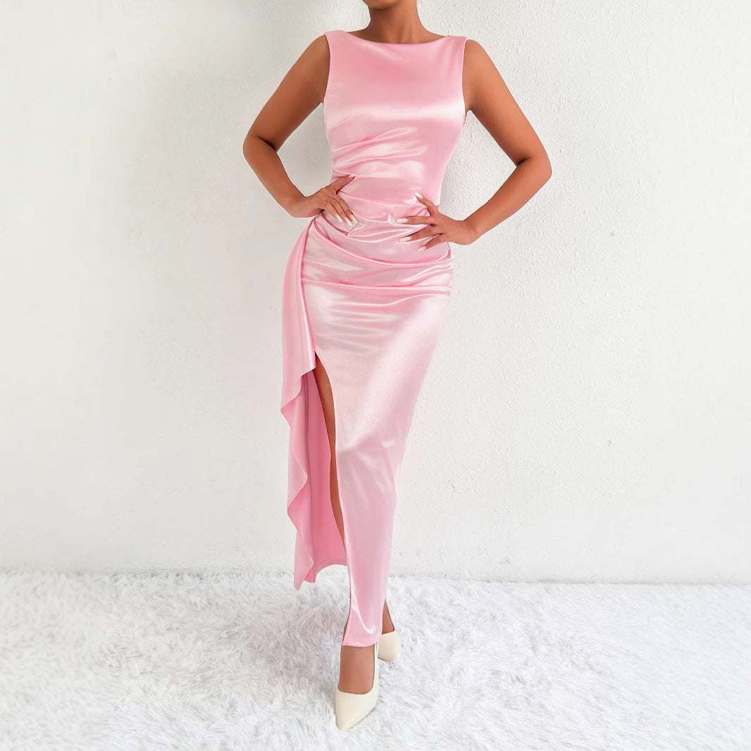 Sexy High Split Sleeveless Irregular Asymmetric Dress Slim Backless Maxi Dress by Ragazza