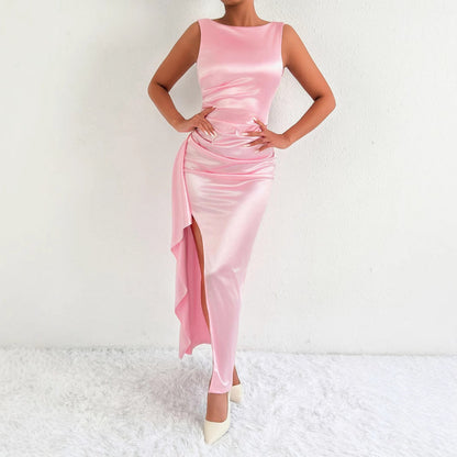 Sexy High Split Sleeveless Irregular Asymmetric Dress Slim Backless Maxi Dress by Ragazza