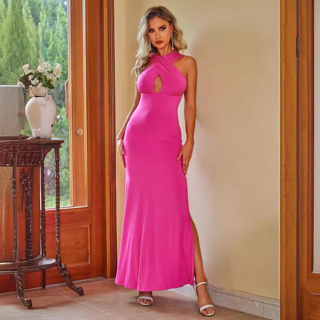 Summer Minimalist Fishtail Dress Long Backless Halter Sleeveless Dress Women Clothing by Ragazza