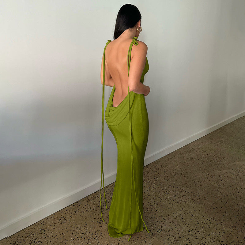 Clothing Summer Sexy Slim Dress Lace up Backless Sheath Dress Long Dress for Women by Ragazza