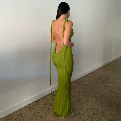 Clothing Summer Sexy Slim Dress Lace up Backless Sheath Dress Long Dress for Women by Ragazza