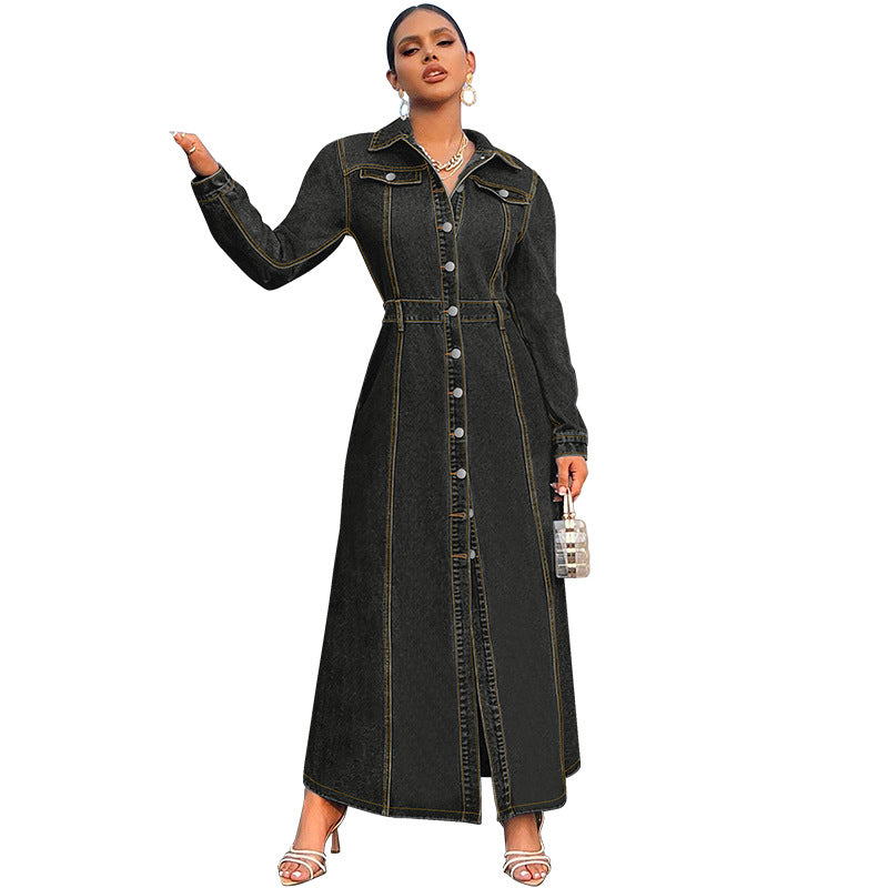 Women Clothing Breasted Long Sleeve Long Coat Dress