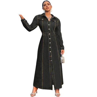 Women Clothing Breasted Long Sleeve Long Coat Dress