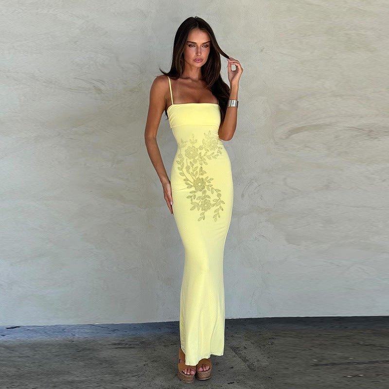 Rhinestone Suspender Skirt Elegant Backless Dress Sheath Fitted Waist Sexy Dress by Ragazza