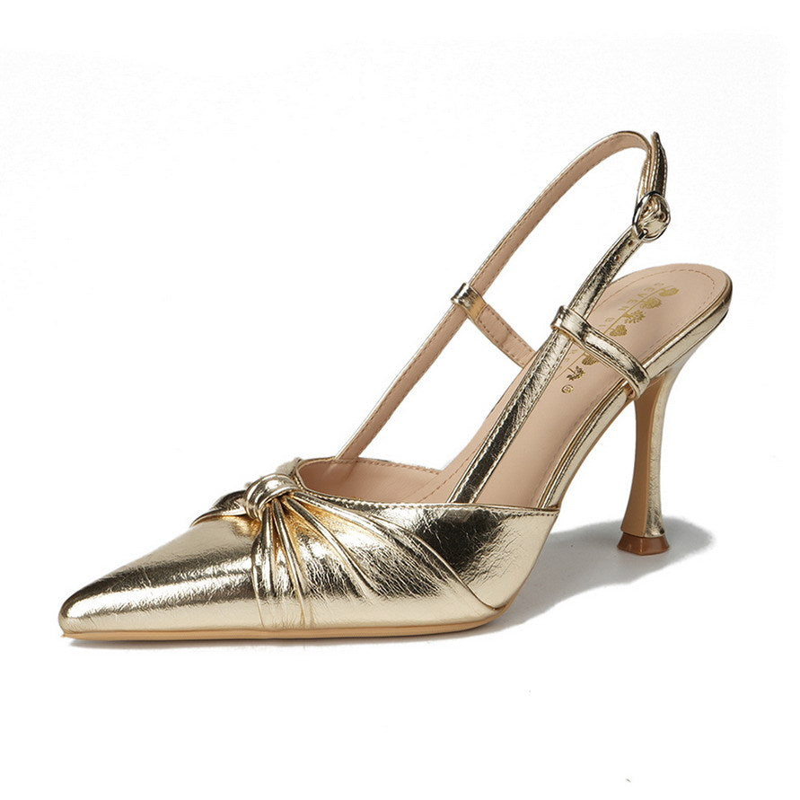 Nightclubs Goddess Stiletto Heels Bow Twisted Pana Pointed Toe Buckle Outdoor Sandals  DestGlow