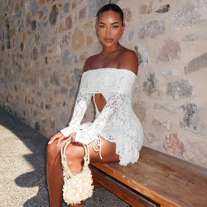 Women Clothing Autumn Sexy Cutout Lace Long Sleeve Dress by Ragazza