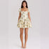 Summer Square Collar Slim Fit Printed Mesh Lace Puff Sleeve Waist Dress Women  DestGlow