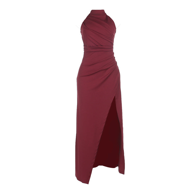 Women Evening Split Halter Party Pleated Dress  DestGlow