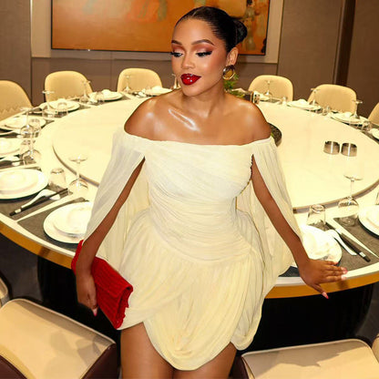 Solid Color Women Tube Top off Neck A line Dress Design Casual Cocktail Waist Tight Dress  DestGlow