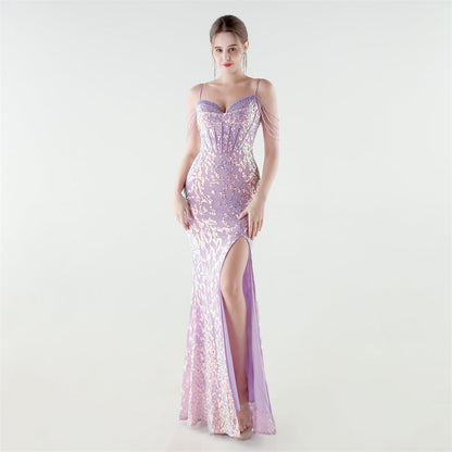 Heavy Industry Sequin Beaded Boning Corset Waist Tight Evening Dress by Ragazza