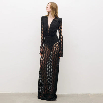 Autumn Winter French Lace Long Sleeve Lining Dress Women Clothing Dress Sexy Evening Dress Christmas by Ragazza