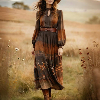 Fall Women Clothing Printed Casual Long Sleeve Maxi Dress by Ragazza