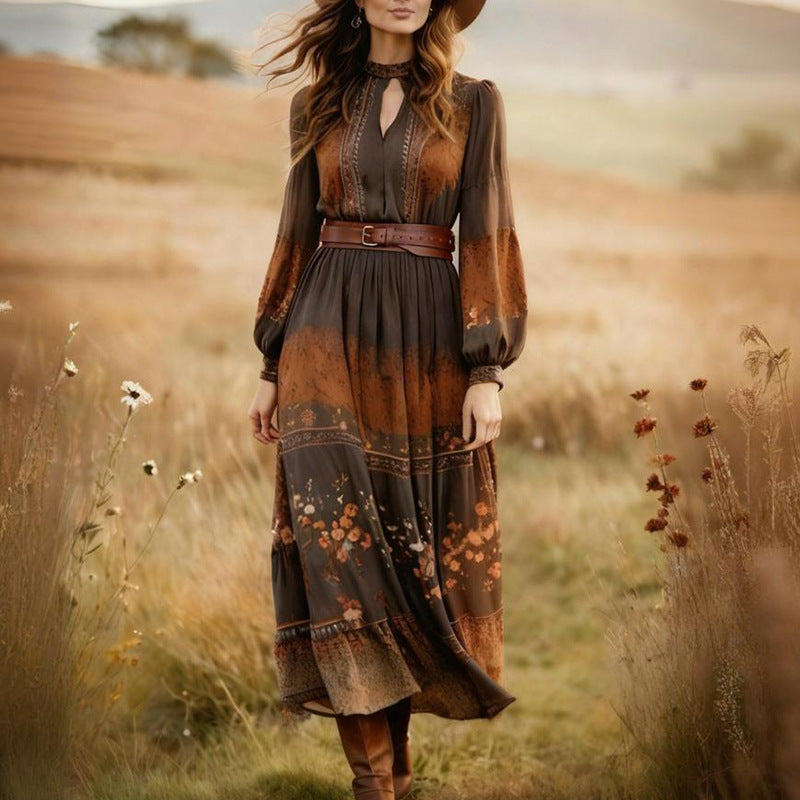 Fall Women Clothing Printed Casual Long Sleeve Maxi Dress by Ragazza