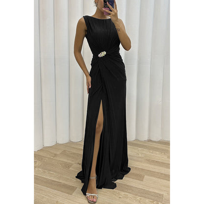 Pleated Split Casual Dress Sleeveless Dress Evening Dress Women by Ragazza