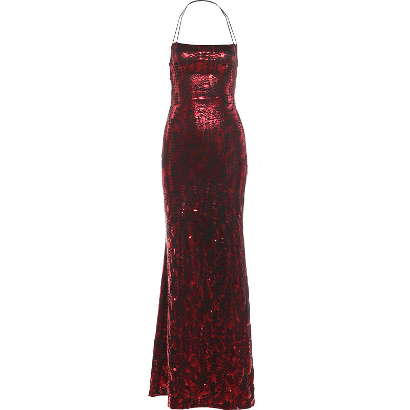 Summer Women Clothing Sexy Halter Backless Print Skinny Long Sleeveless Dress  DestGlow