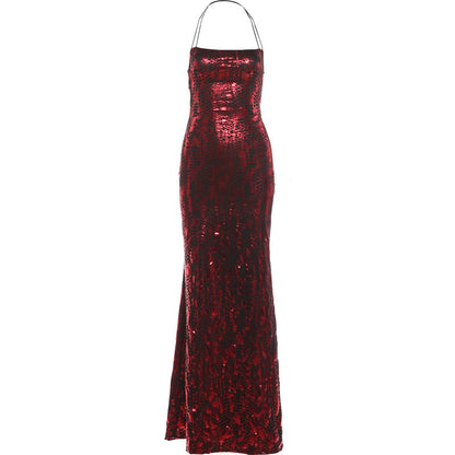 Summer Women Clothing Sexy Halter Backless Print Skinny Long Sleeveless Dress  DestGlow