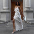 Patchwork Ruffled Sling Maxi Dress Summer Sexy Slit Slim Fitting by Ragazza