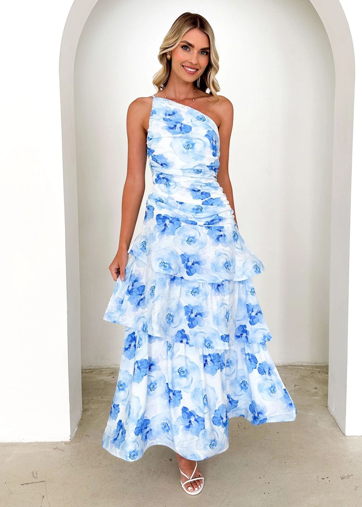 Women Summer Single Shoulder Suspender Printing Dress by Ragazza