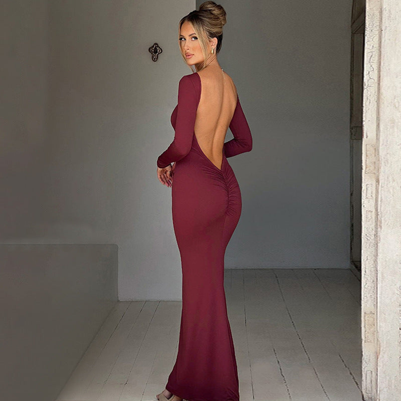 Slim Fit Long Sleeve Backless Sexy Hip Bag Dress by Ragazza